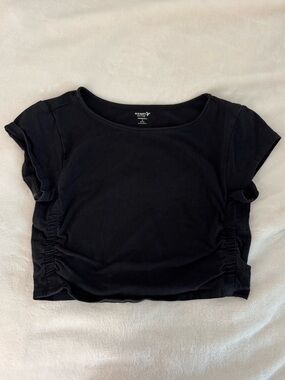 Old Navy - Black Ruched-Side Short Sleeve Crop Top